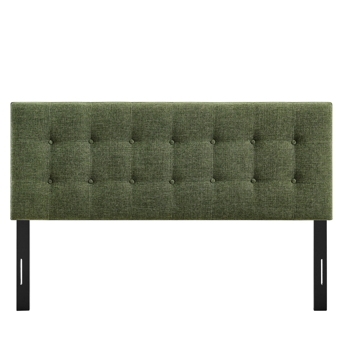 Emily Fabric Upholstered Headboard in green textured fabric with button tufting and black legs on Tampa Home & Garden Store