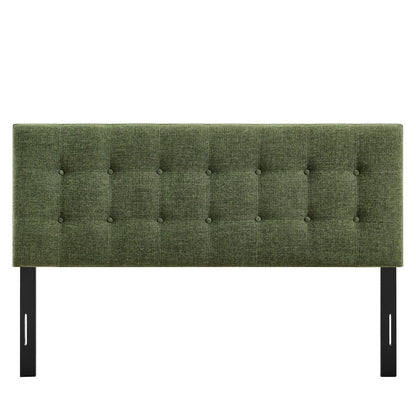 Emily Fabric Upholstered Headboard in green textured fabric with button tufting and black legs on Tampa Home & Garden Store