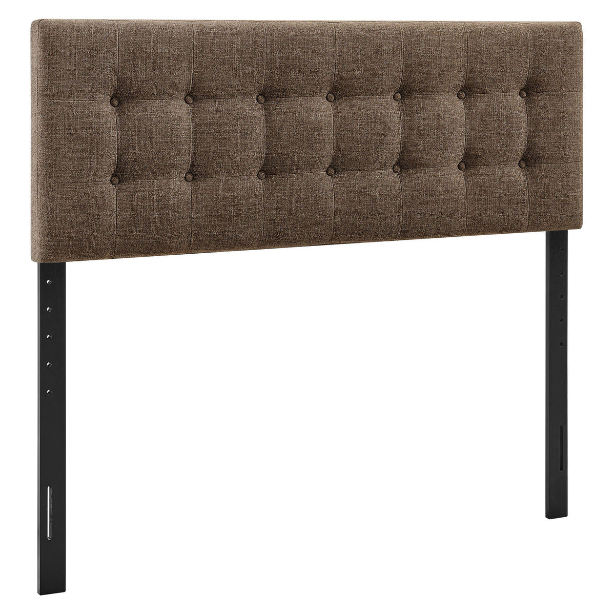 Emily Fabric Upholstered Headboard brown fabric with tufted buttons and black legs on Tampa Home & Garden Store
