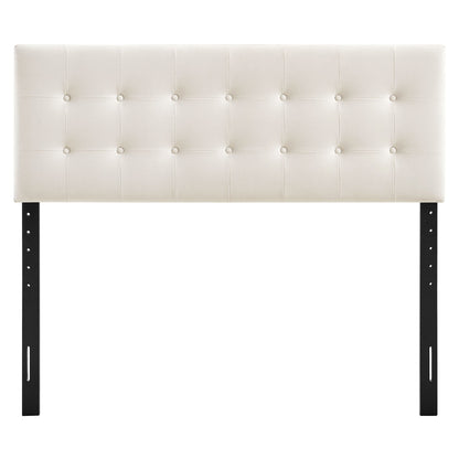 Emily Stain-Resistant Performance Velvet Headboard cream tufted with square button studs Modway on Tampa Home & Garden Store
