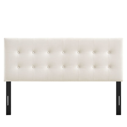 Emily Stain-Resistant Velvet Headboard, cream, tufted grid with black legs on Tampa Home & Garden Store