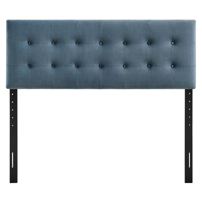 Emily Stain-Resistant Performance Velvet Headboard by Modway, blue tufted with metal legs on Tampa Home & Garden Store