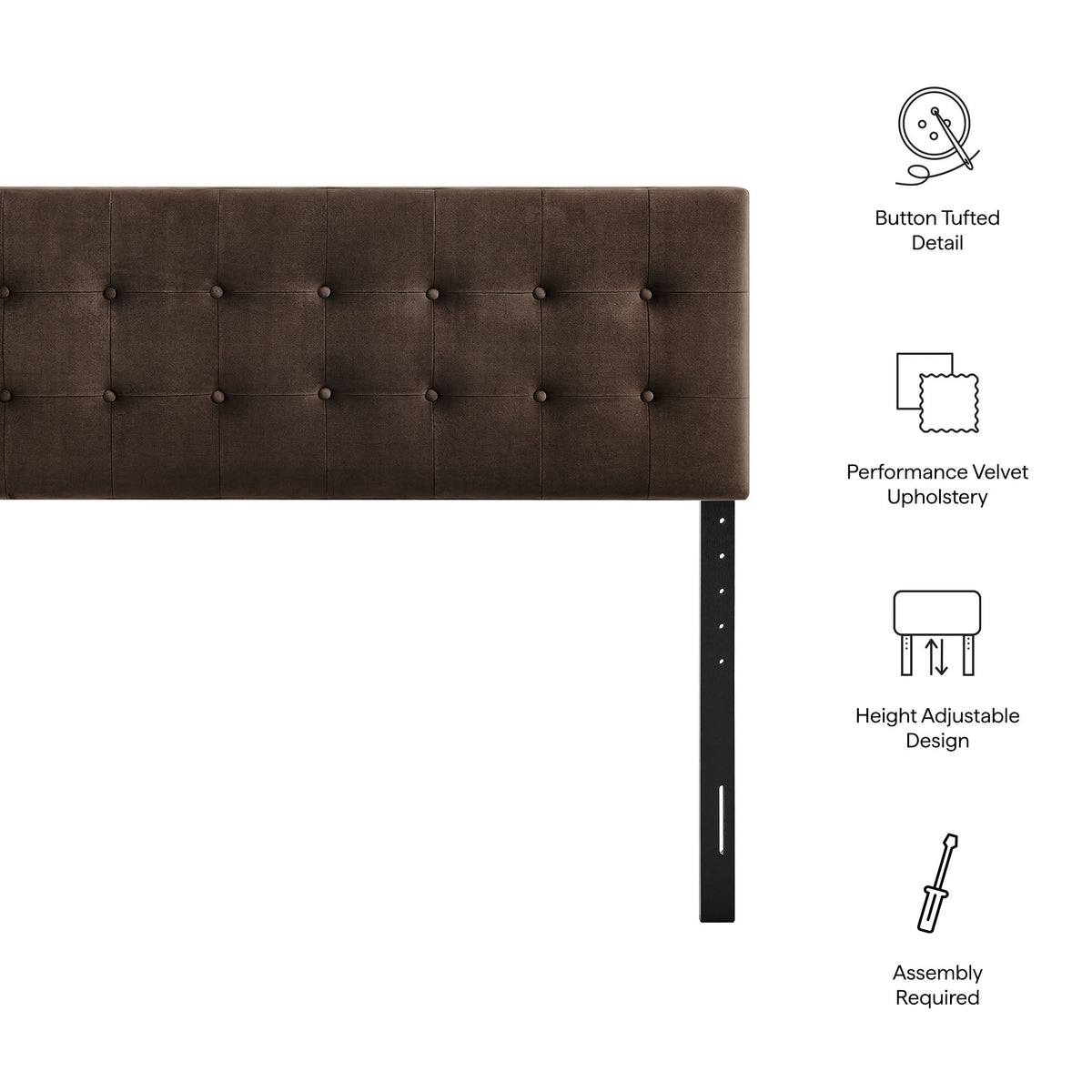 Emily Stain-Resistant Performance Velvet Headboard in brown with button tufting by HouseOfZazla on Tampa Home & Garden Store