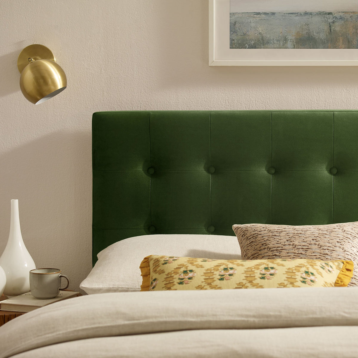 Emily Stain-Resistant Performance Velvet Headboard emerald green tufted by Modway on Tampa Home & Garden Store