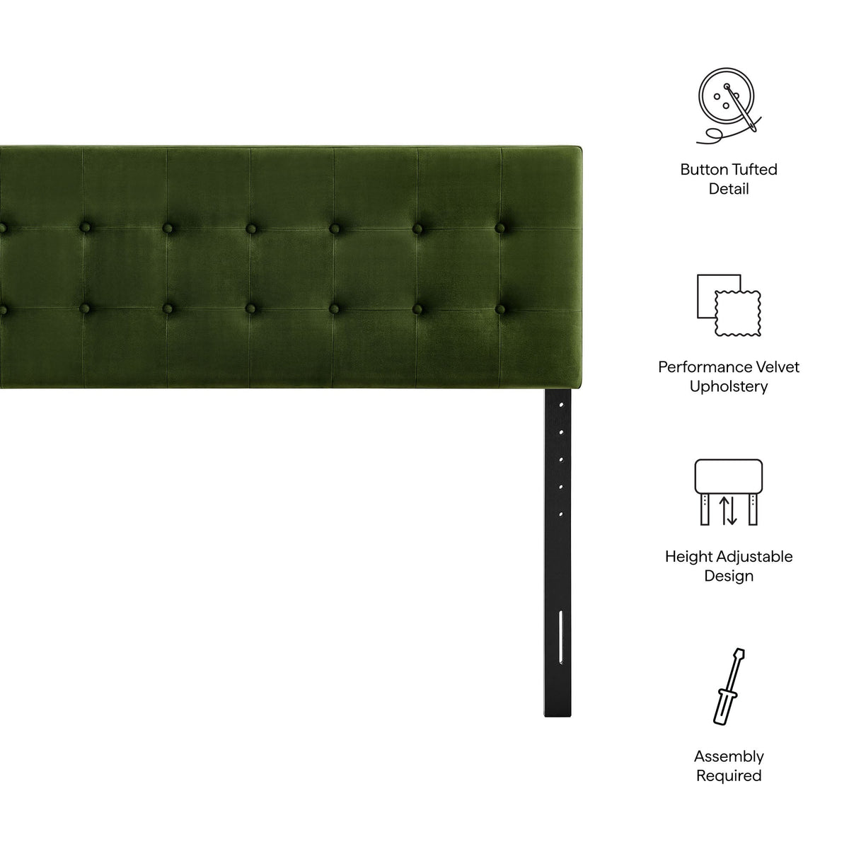 Emily Stain-Resistant Performance Velvet Headboard, green button-tufted on Tampa Home & Garden Store