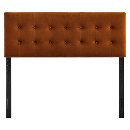 Emily Stain-Resistant Velvet Headboard in brown with tufted square panels on black legs on Tampa Home & Garden Store