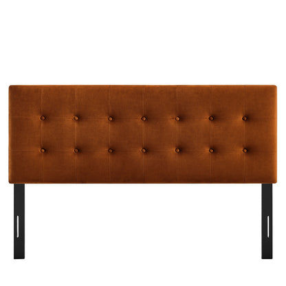 Tan velvet headboard with tufted square panels and black legs by Modway on Tampa Home & Garden Store