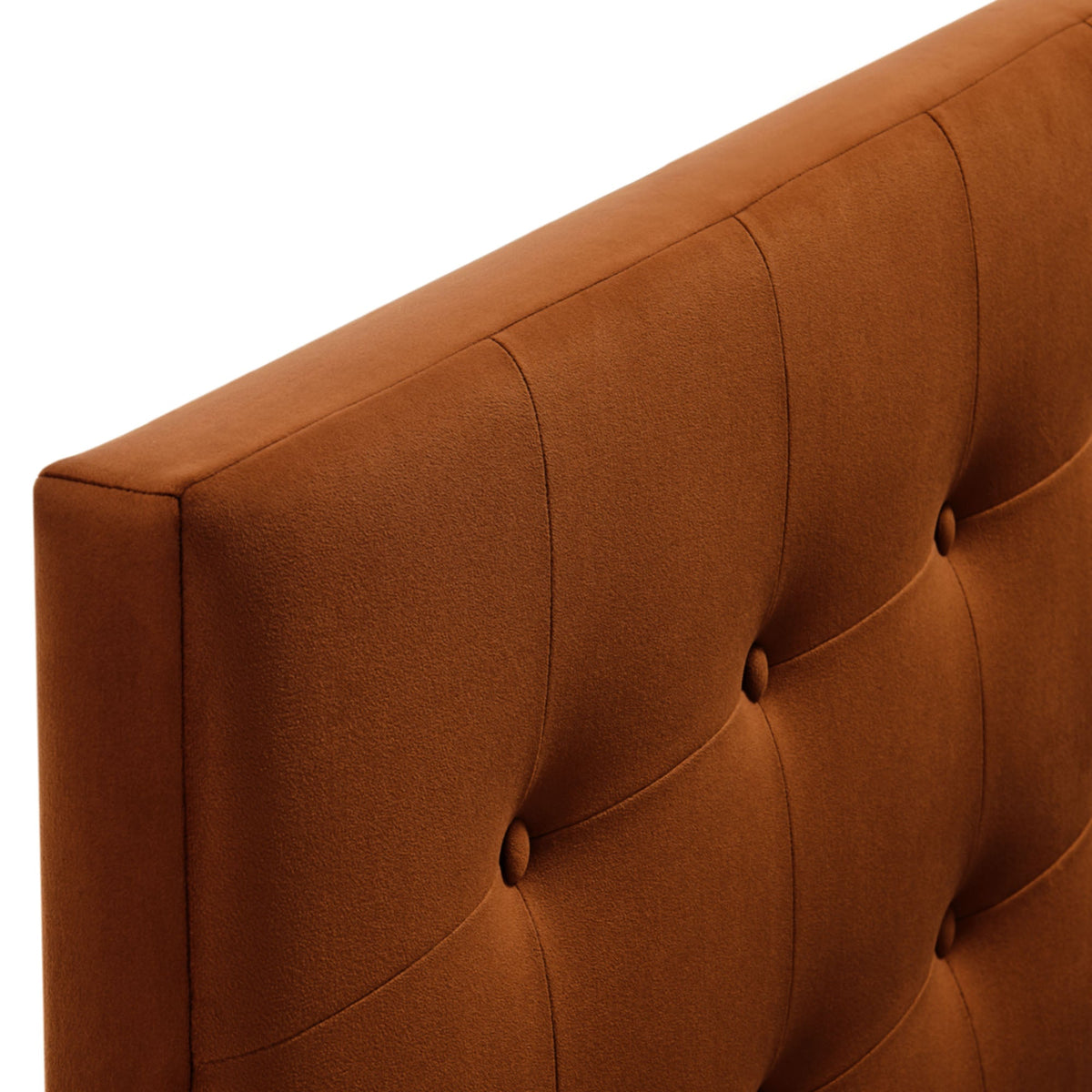 Emily Stain-Resistant Performance Velvet Headboard in rust-orange upholstery with curved panel on Tampa Home & Garden Store
