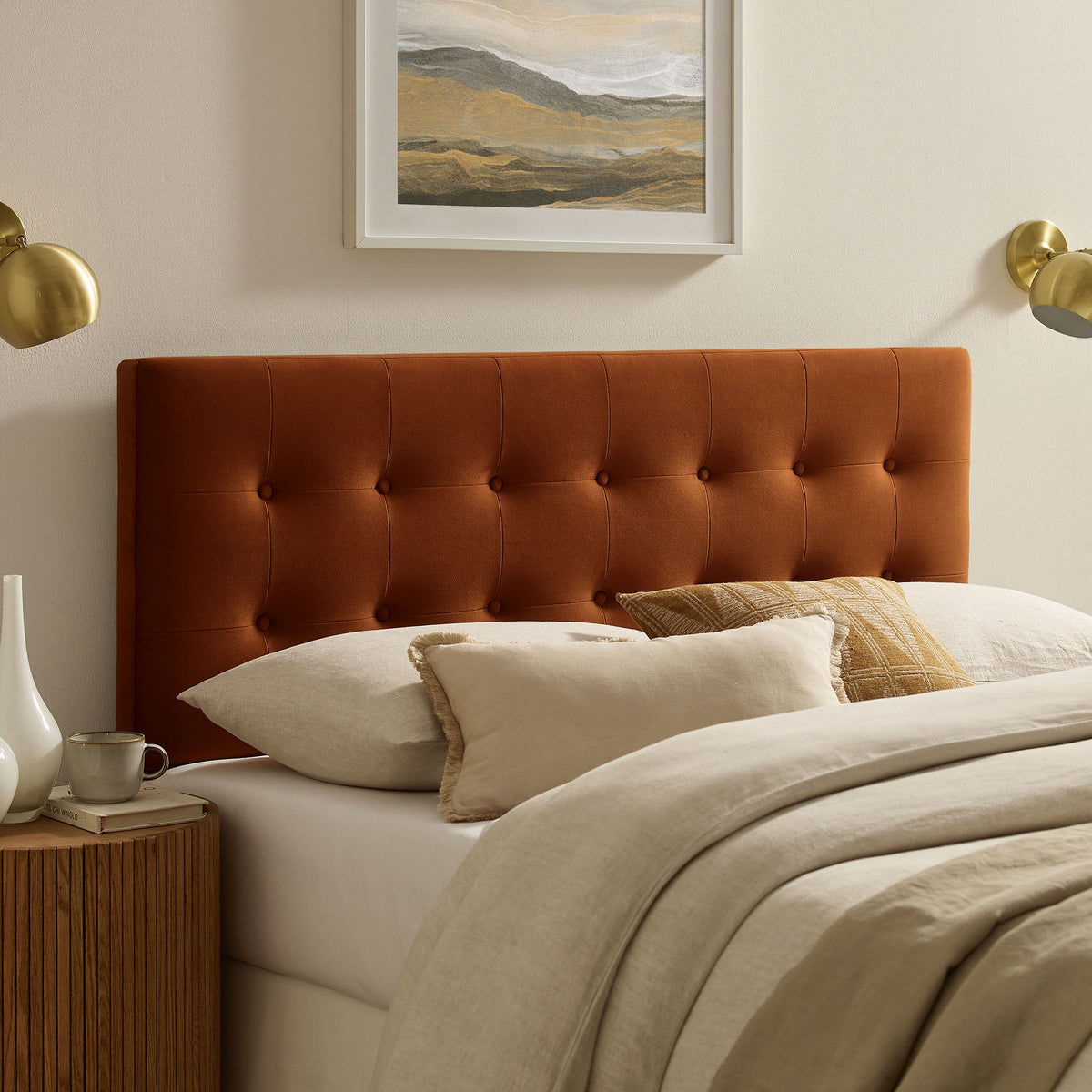 Emily Stain-Resistant Velvet Headboard in burnt orange, tufted, by Modway on Tampa Home & Garden Store