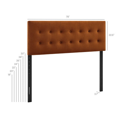 Emily Stain-Resistant Velvet Headboard with caramel tufted upholstery and metal legs on Tampa Home & Garden Store