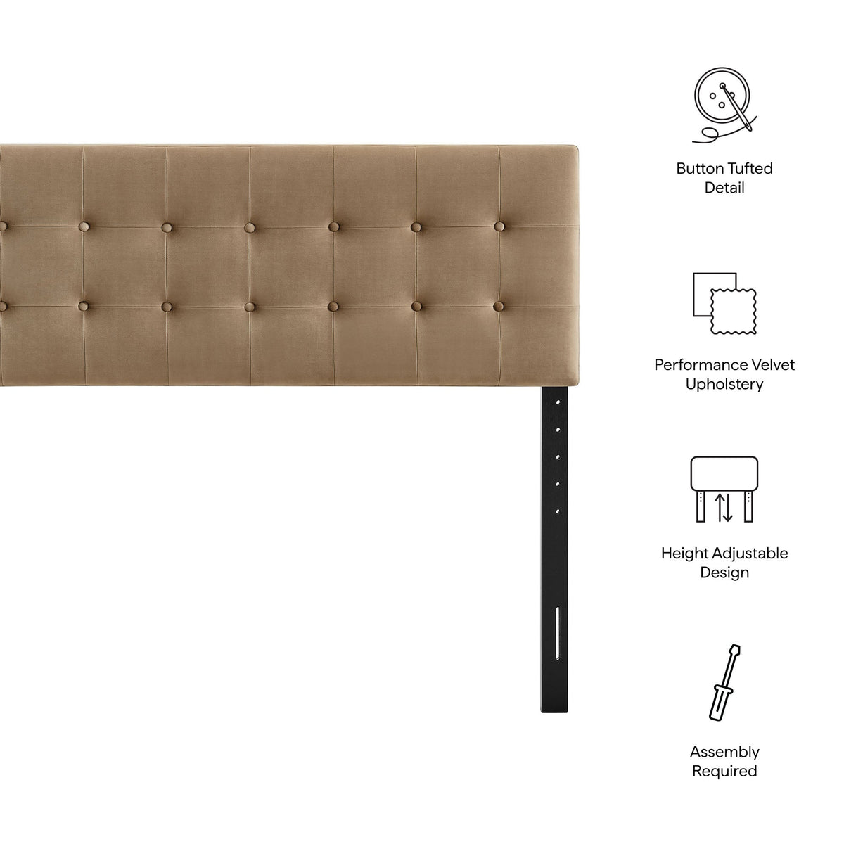 Emily Stain-Resistant Performance Velvet Headboard by Modway in tan tufted velvet on Tampa Home & Garden Store