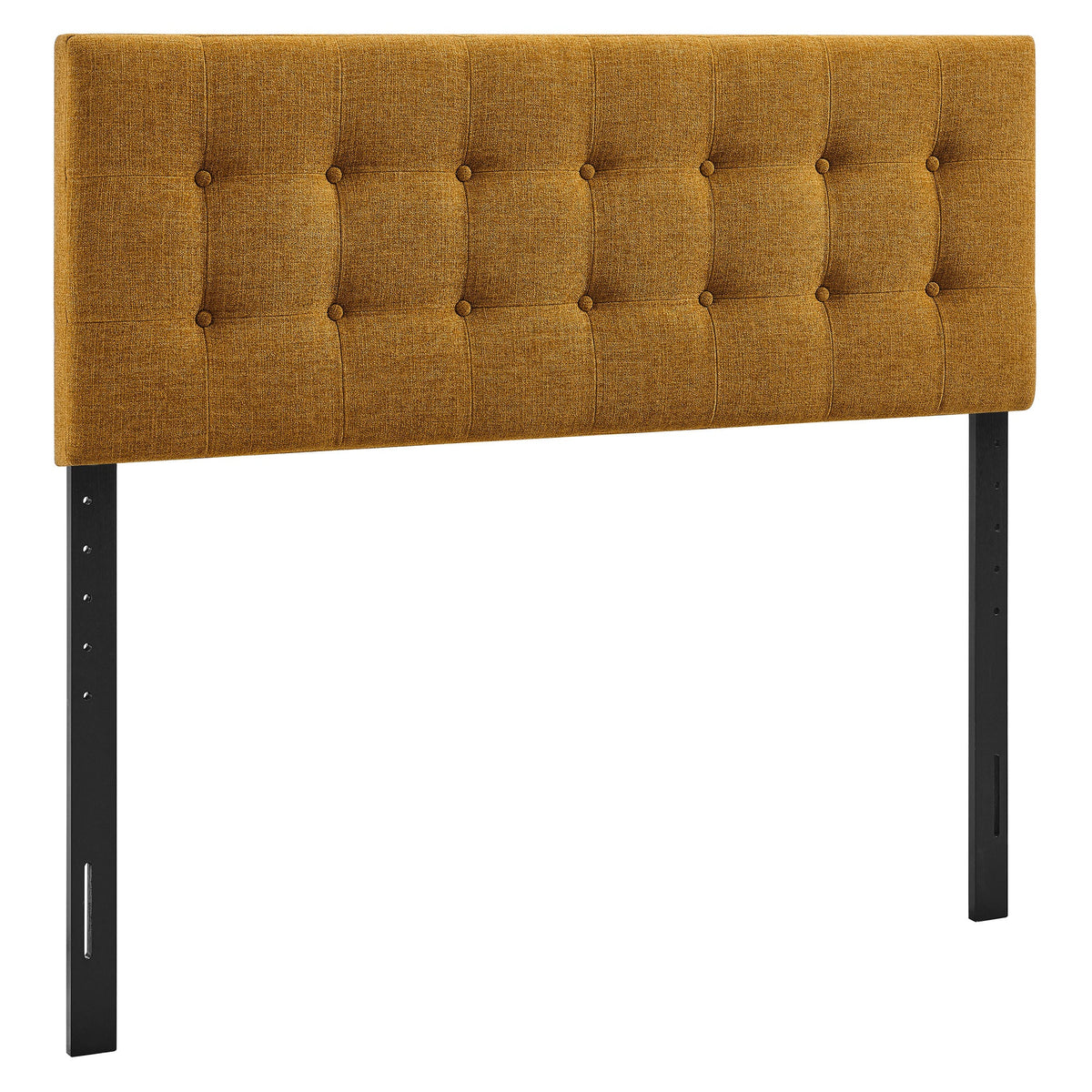 Emily Fabric Upholstered Headboard mustard yellow tufted with button details and black legs on Tampa Home & Garden Store