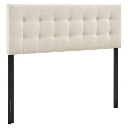Emily Fabric Upholstered Headboard cream tufted panels with black metal legs on Tampa Home & Garden Store
