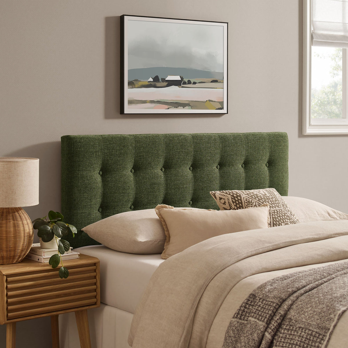 Emily Fabric Upholstered Headboard green tufted fabric, modern panel by HouseOfZazla on Tampa Home & Garden Store