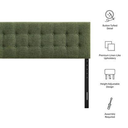 Emily Fabric Upholstered Headboard in green linen-like fabric with button tufting HouseOfZazla on Tampa Home & Garden Store