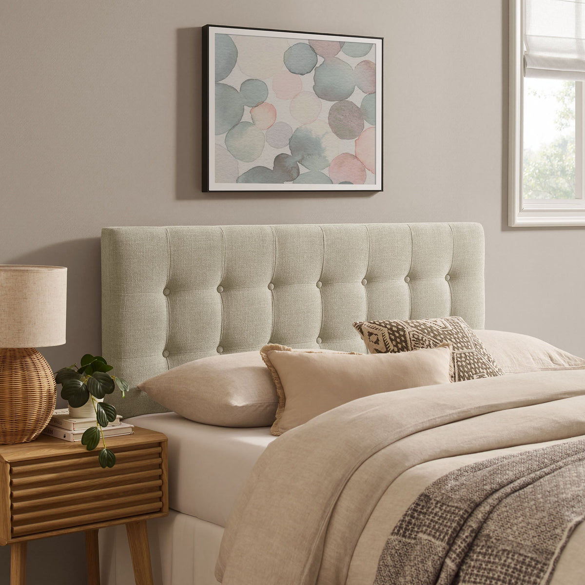 Emily Fabric Upholstered Headboard beige tufted fabric by Modway HouseOfZazla on Tampa Home & Garden Store