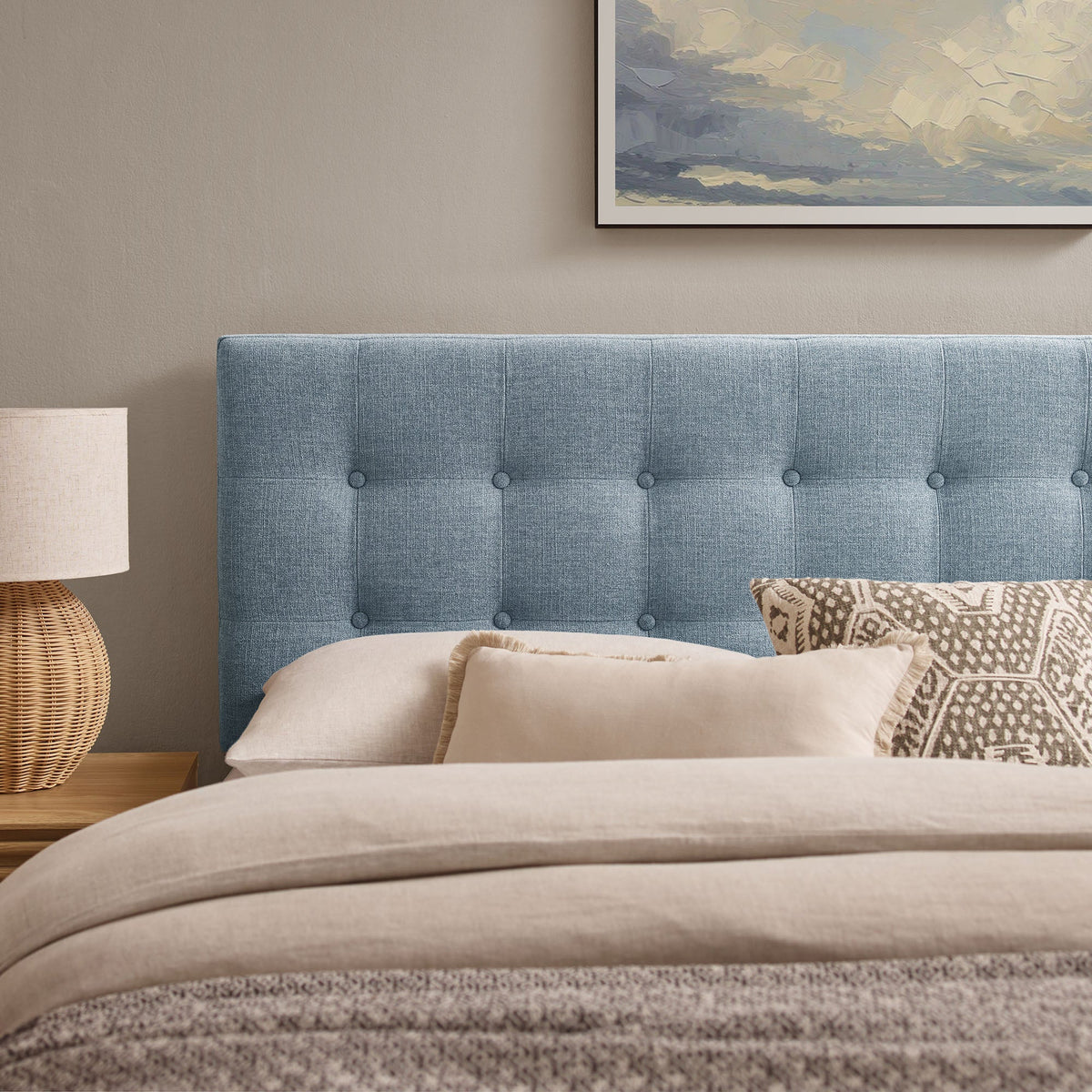 Emily Fabric Upholstered Headboard by Modway in blue tufted fabric on Tampa Home & Garden Store