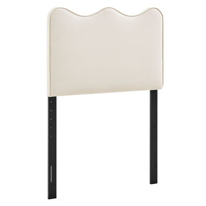 Athena stain-resistant performance velvet headboard in cream with black metal legs on Tampa Home & Garden Store
