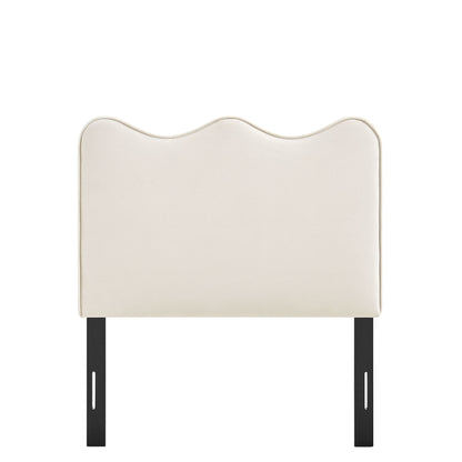 Athena stain-resistant velvet headboard by Modway with curved wave top and black metal legs on Tampa Home & Garden Store