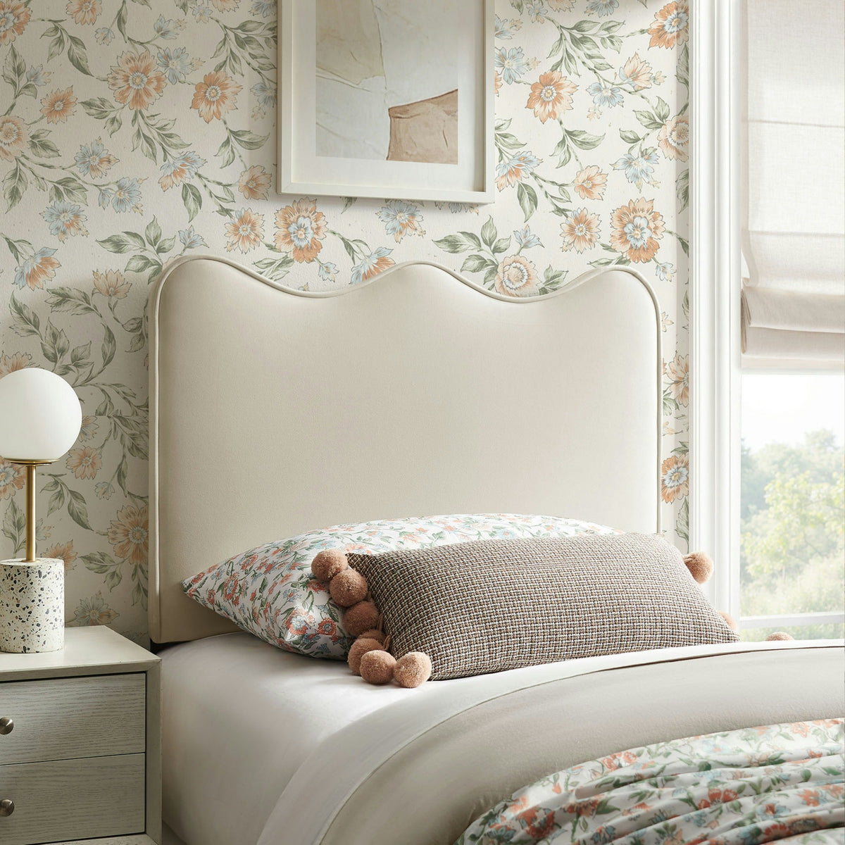 Athena stain-resistant velvet headboard in beige with curved silhouette by Modway on Tampa Home & Garden Store
