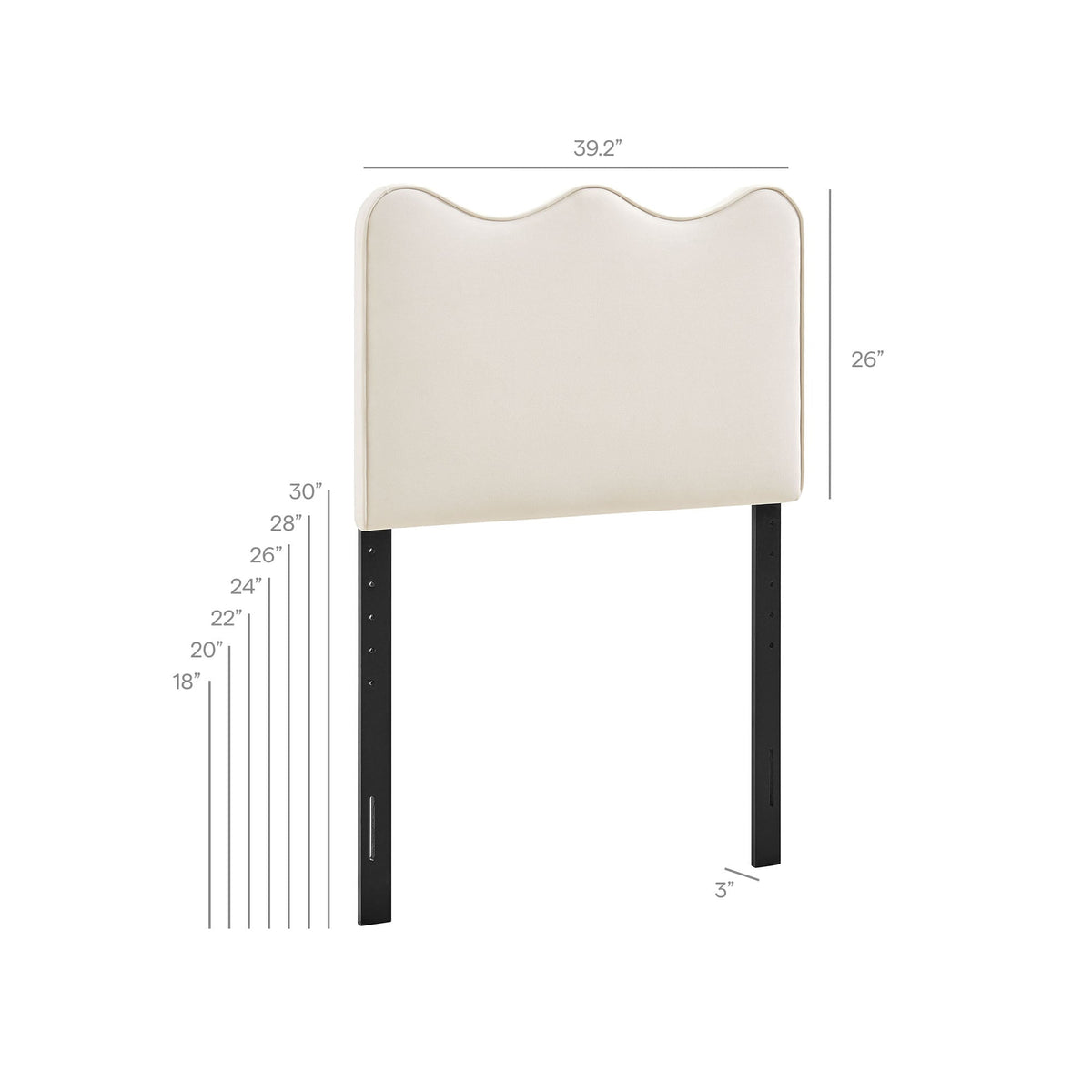 Athena stain-resistant velvet headboard in ivory with a scalloped top by Modway on Tampa Home & Garden Store