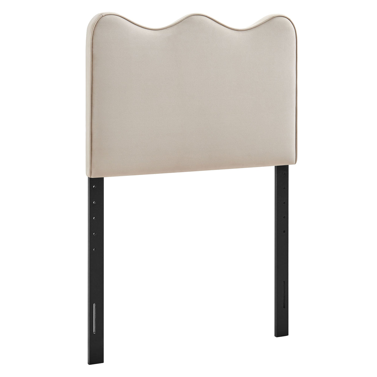 Athena stain-resistant velvet headboard in beige with curved top and black metal legs on Tampa Home & Garden Store