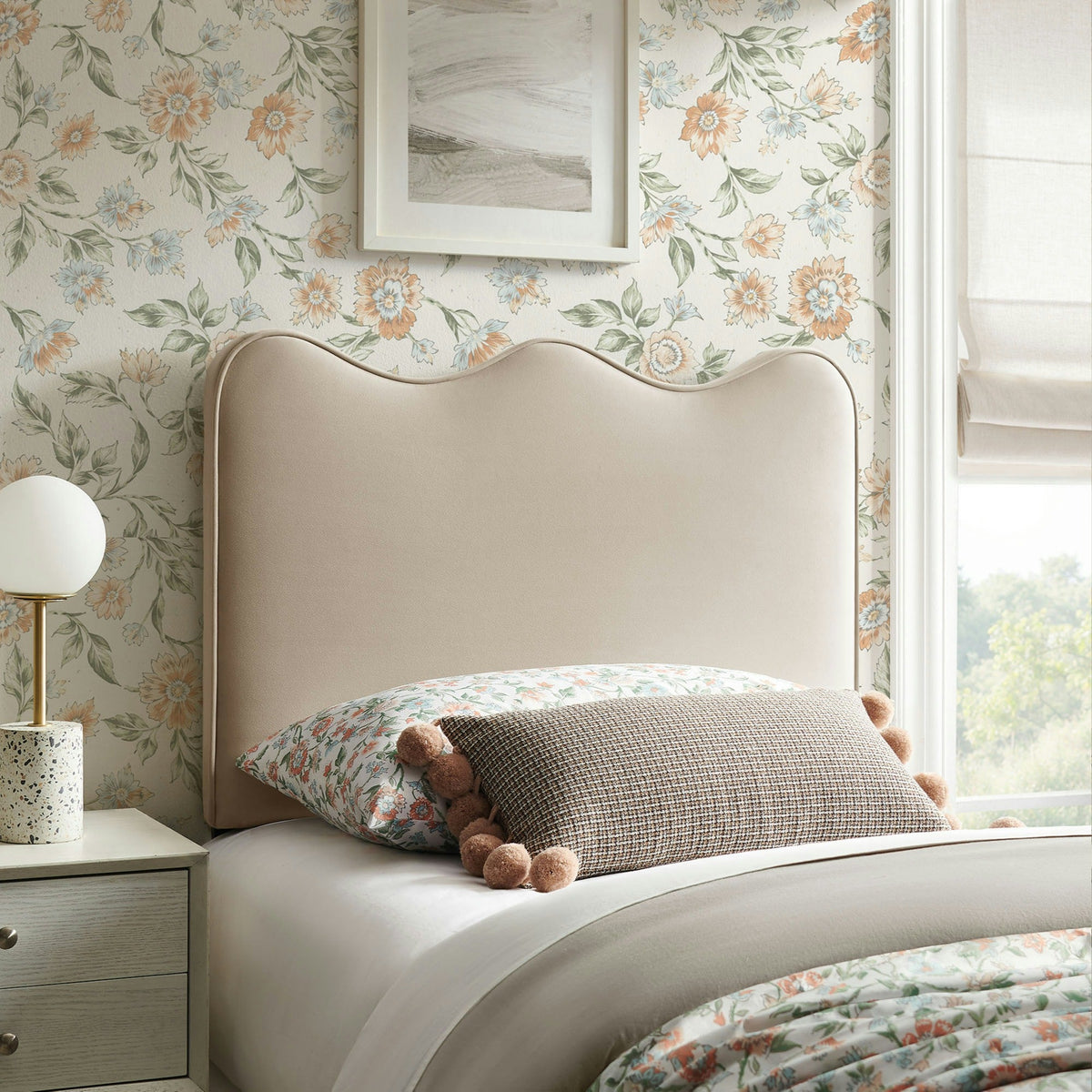 Athena stain-resistant velvet headboard in beige with curved silhouette by Modway on Tampa Home & Garden Store