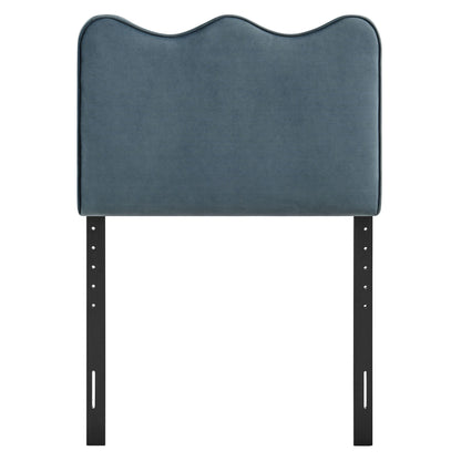Athena Stain-Resistant Velvet Headboard navy blue velvet with black metal legs Modway on Tampa Home & Garden Store