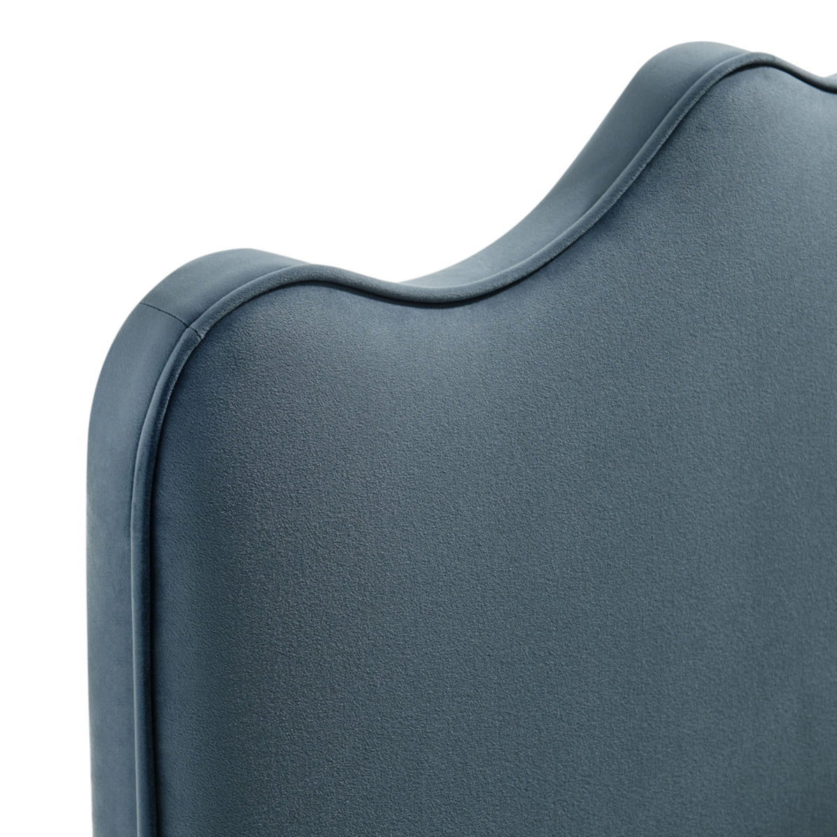 Athena headboard in blue stain-resistant velvet with curved silhouette and piping on Tampa Home & Garden Store