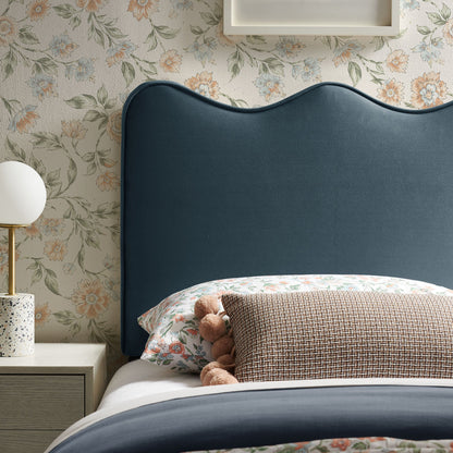 Athena Stain-Resistant Velvet Headboard by HouseOfZazla in navy with curved top edge on Tampa Home & Garden Store