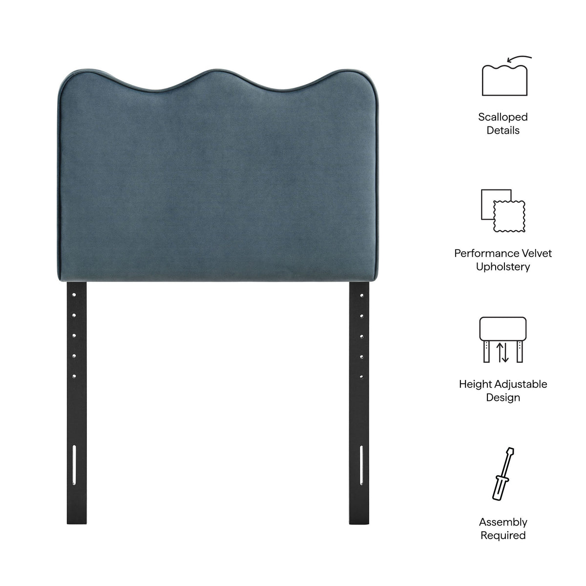 Athena stain-resistant performance velvet headboard in blue with scalloped top by Modway on Tampa Home & Garden Store