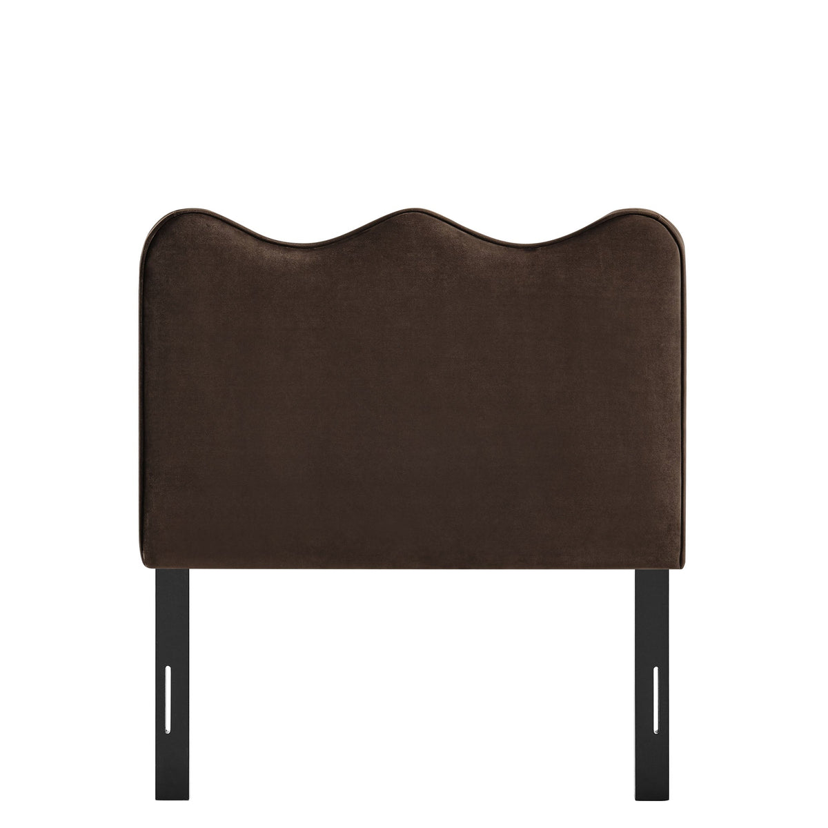 Athena stain-resistant velvet headboard by HouseOfZazla, dark brown with wave top and black legs on Tampa Home & Garden Store