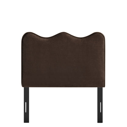 Athena stain-resistant velvet headboard by HouseOfZazla, dark brown with wave top and black legs on Tampa Home & Garden Store