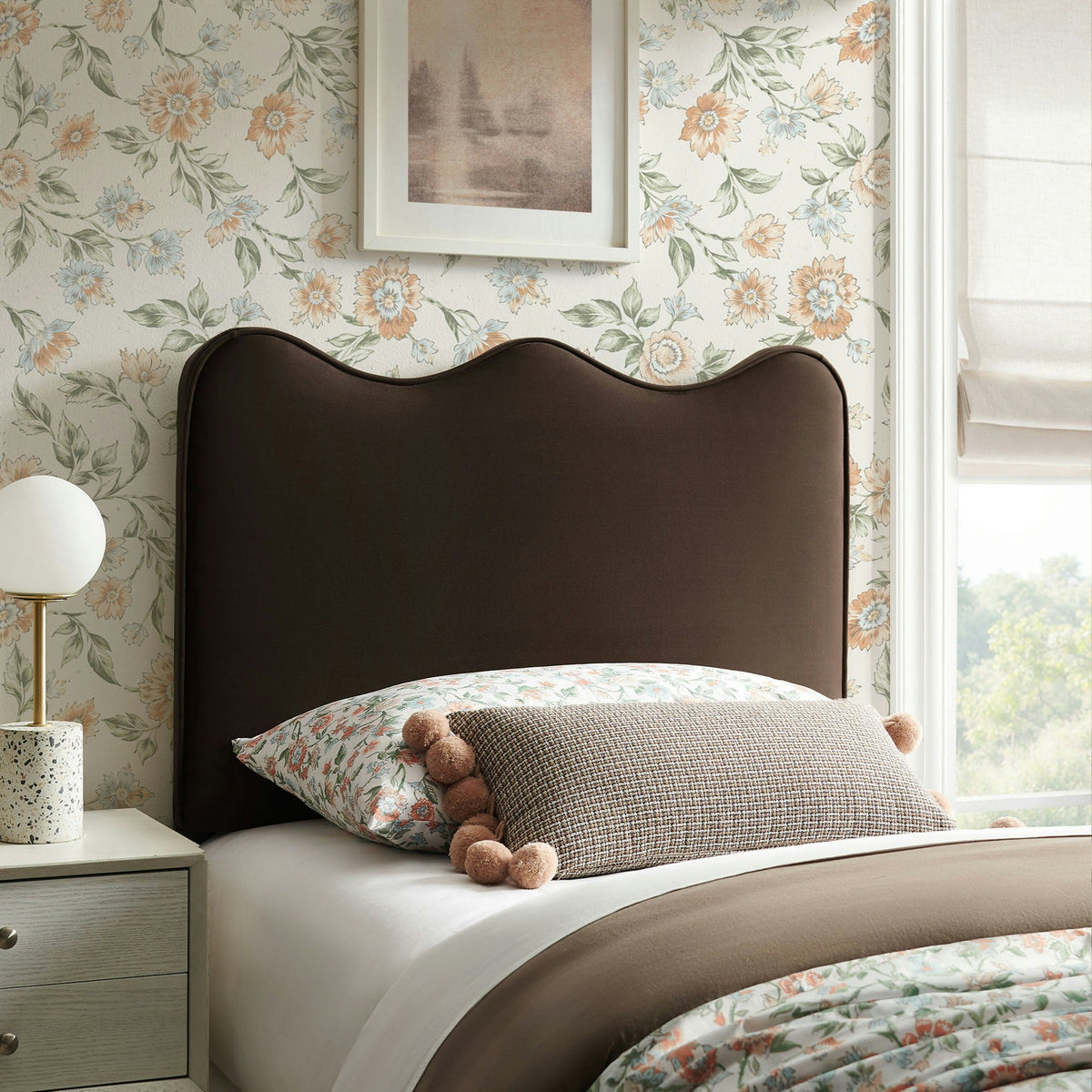 Athena headboard with stain-resistant velvet espresso brown by HouseOfZazla on Tampa Home & Garden Store