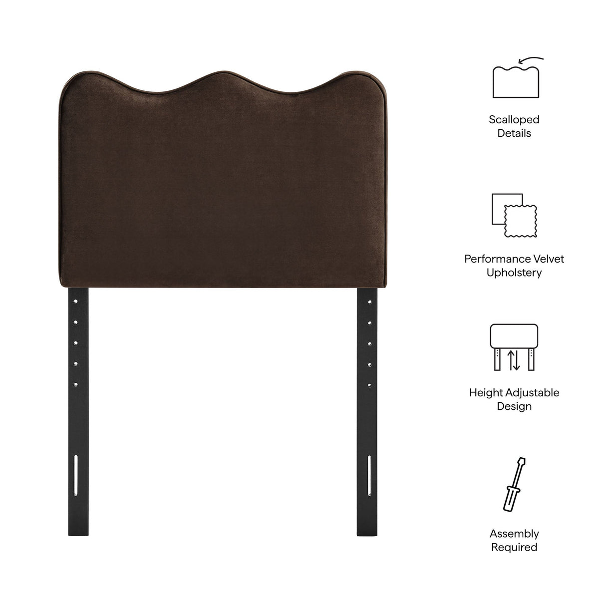 Headboard Athena Stain-Resistant Performance Velvet by Modway in brown with scalloped top on Tampa Home & Garden Store