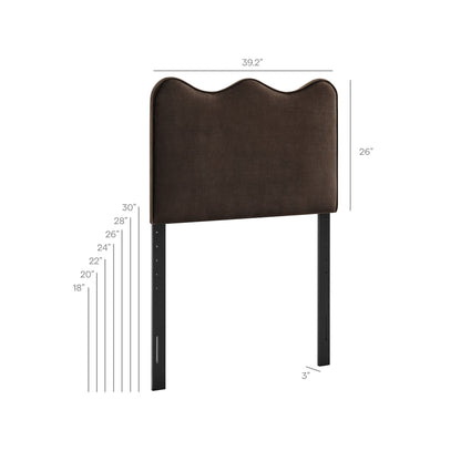 Athena stain-resistant velvet headboard brown with curved wave top by Modway, HouseOfZazla on Tampa Home & Garden Store