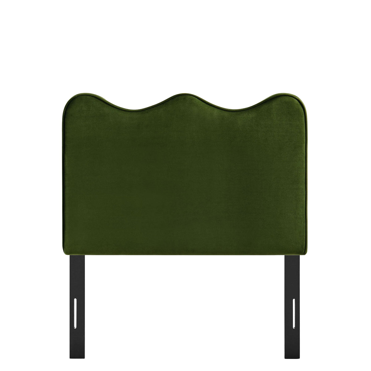 Headboard Athena Stain-Resistant Velvet in olive green with curved top and black metal legs on Tampa Home & Garden Store