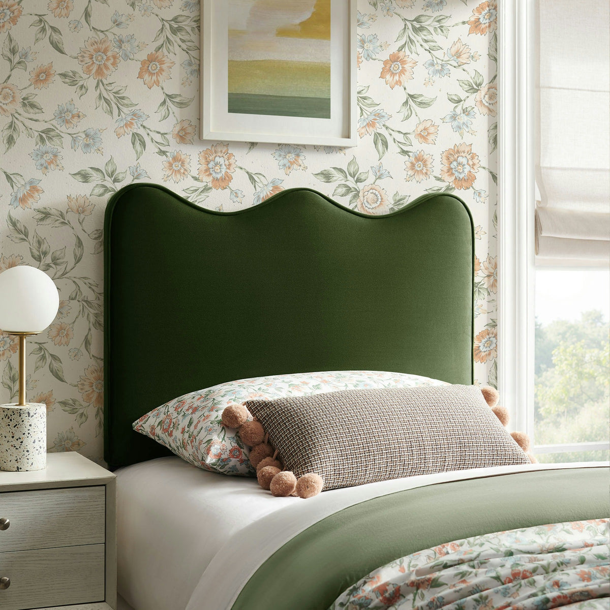Athena stain-resistant performance velvet headboard in green with curved silhouette by Modway on Tampa Home & Garden Store