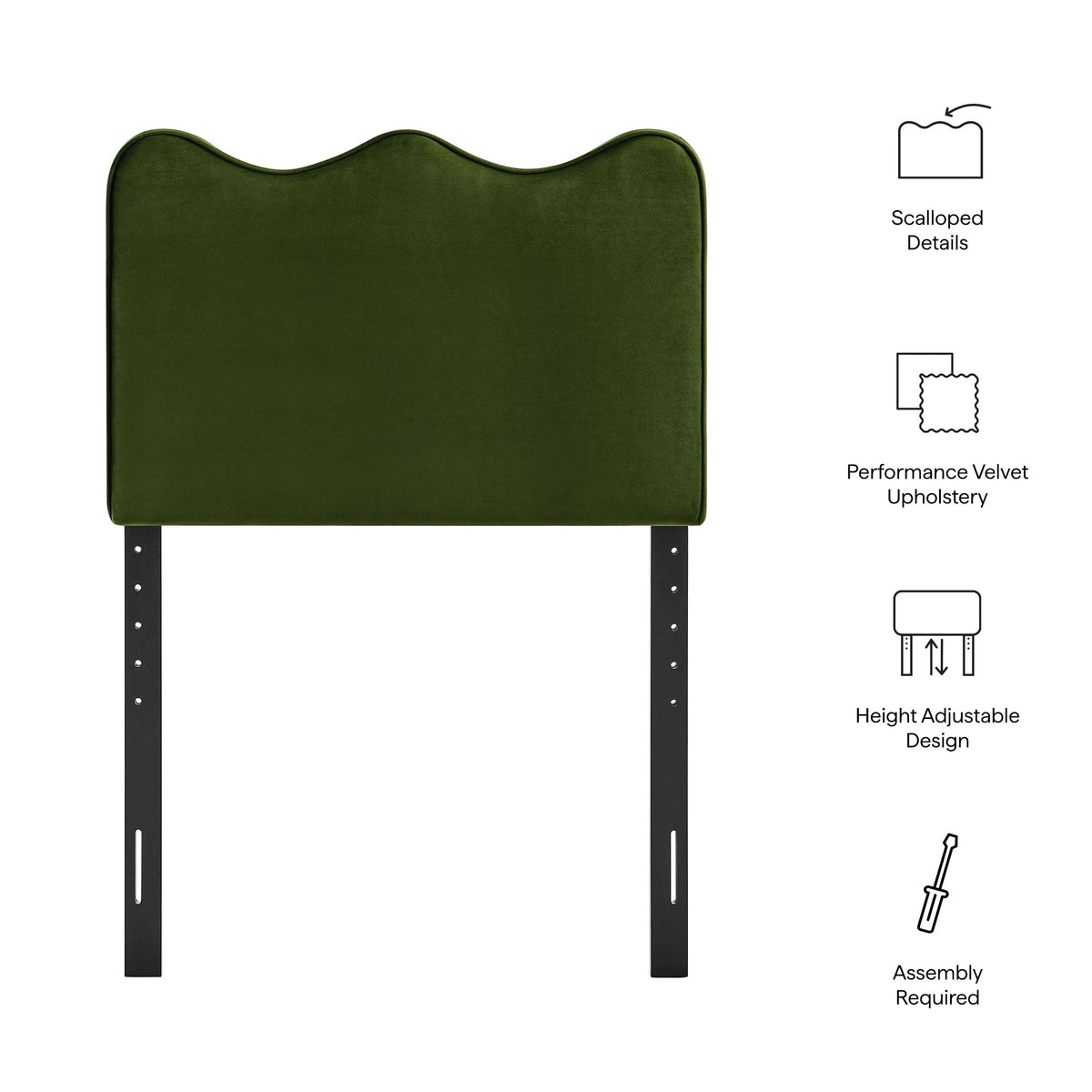Athena Stain-Resistant Performance Velvet Headboard by Modway, olive green, scalloped top on Tampa Home & Garden Store