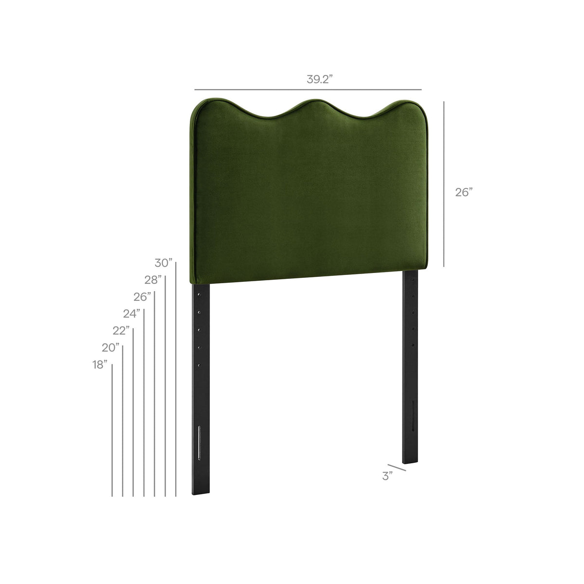 Athena stain-resistant performance velvet headboard in green velvet, curved wave top on Tampa Home & Garden Store