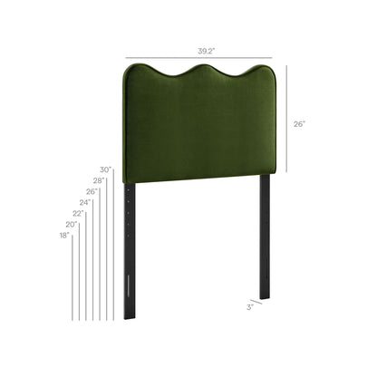 Athena stain-resistant performance velvet headboard in green velvet, curved wave top on Tampa Home & Garden Store