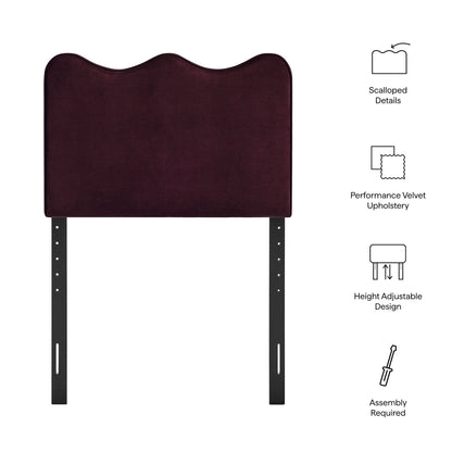 Athena stain-resistant velvet headboard by Modway in deep burgundy with scalloped top edge on Tampa Home & Garden Store