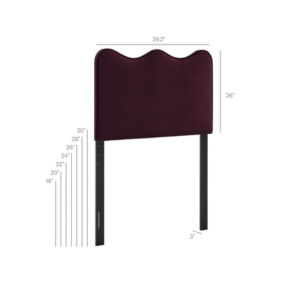Athena headboard in burgundy stain-resistant performance velvet with scalloped top on Tampa Home & Garden Store