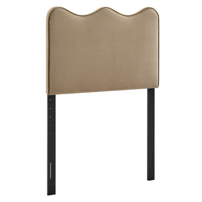 Athena stain-resistant velvet headboard by Modway in tan beige with black metal posts on Tampa Home & Garden Store