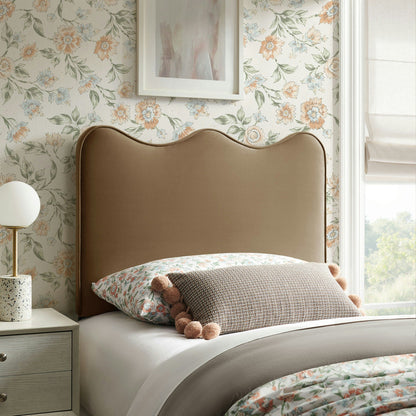 Athena Stain-Resistant Performance Velvet Headboard in tan-brown upholstery on Tampa Home & Garden Store