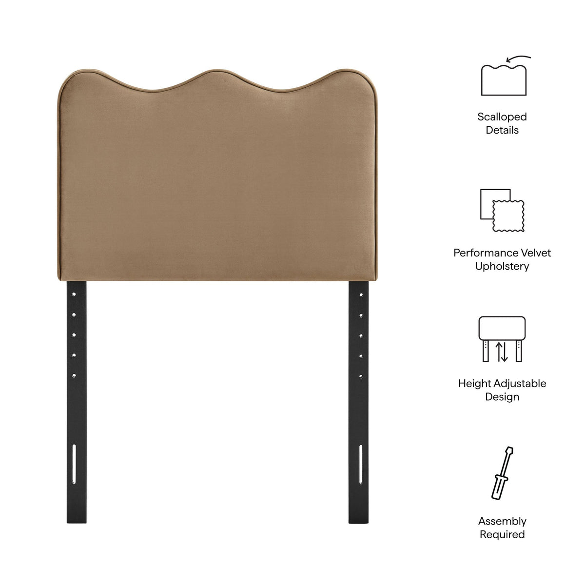 Athena stain-resistant performance velvet headboard in taupe with scalloped top by Modway on Tampa Home & Garden Store