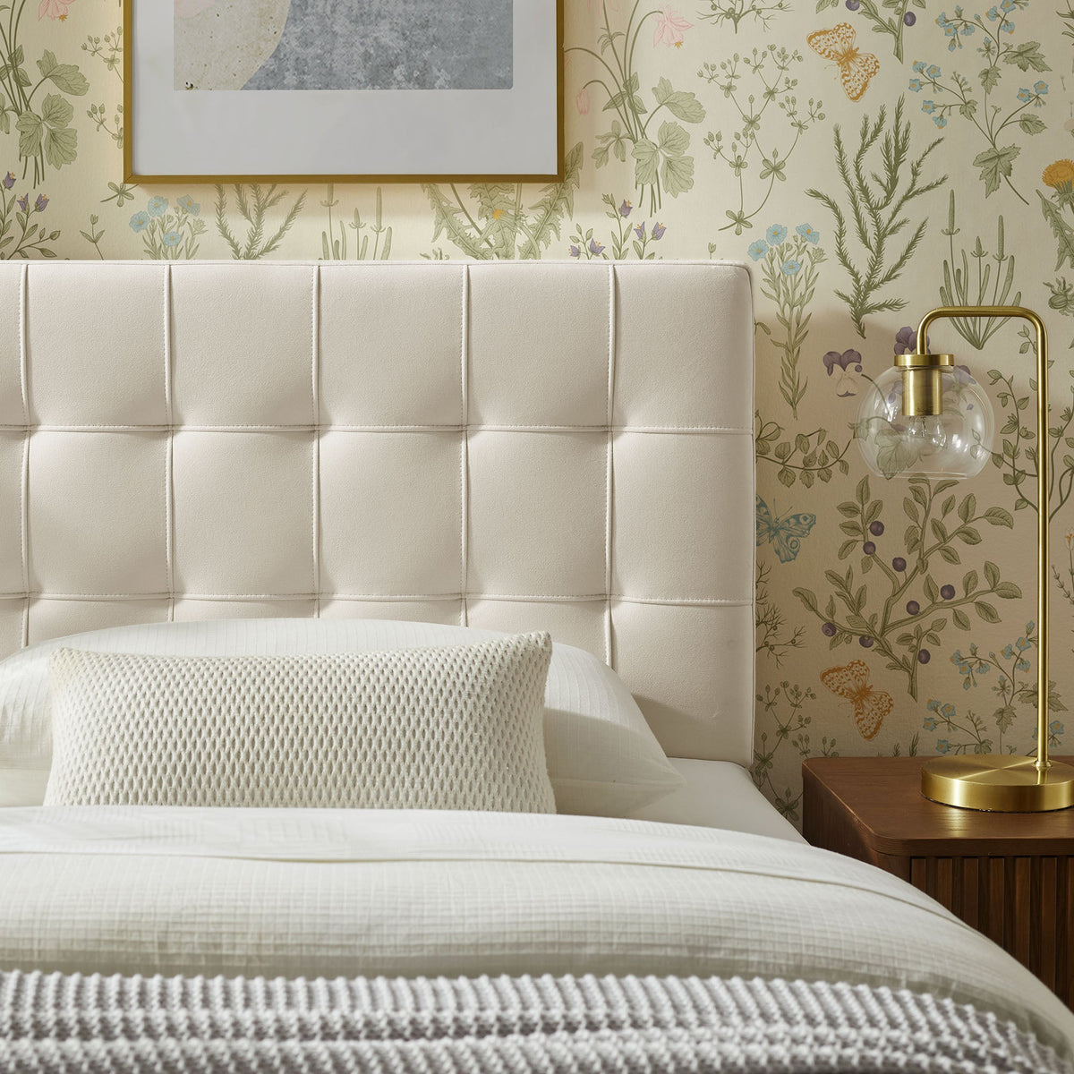 Lily stain-resistant velvet headboard in beige with vertical tufting by Modway on Tampa Home & Garden Store