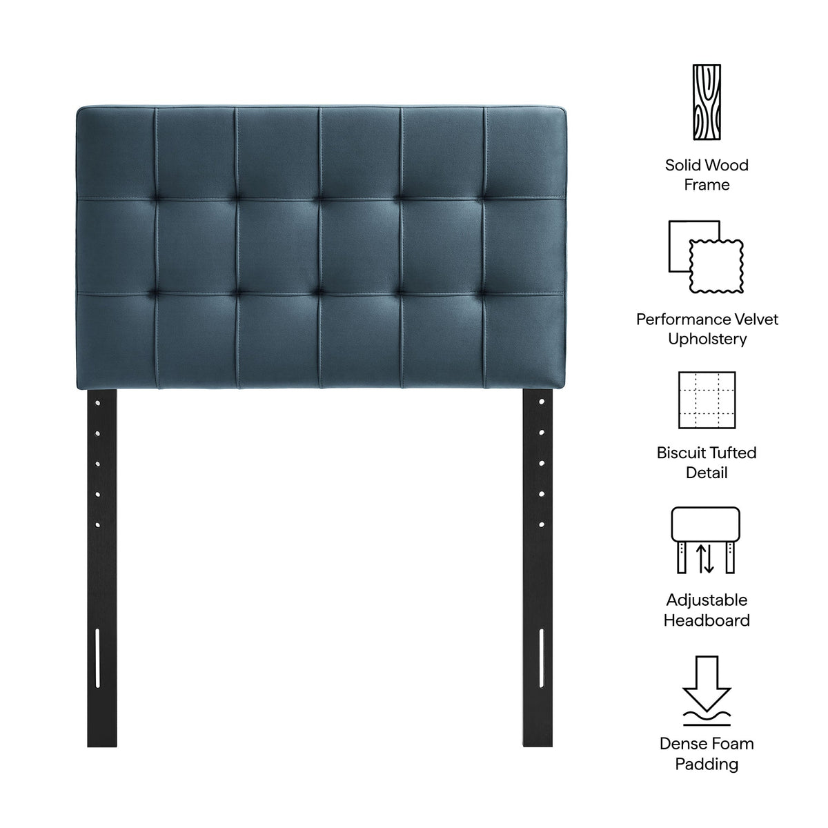Lily Stain-Resistant Velvet Headboard by Modway, dark blue biscuit-tufted with solid wood frame on Tampa Home & Garden Store