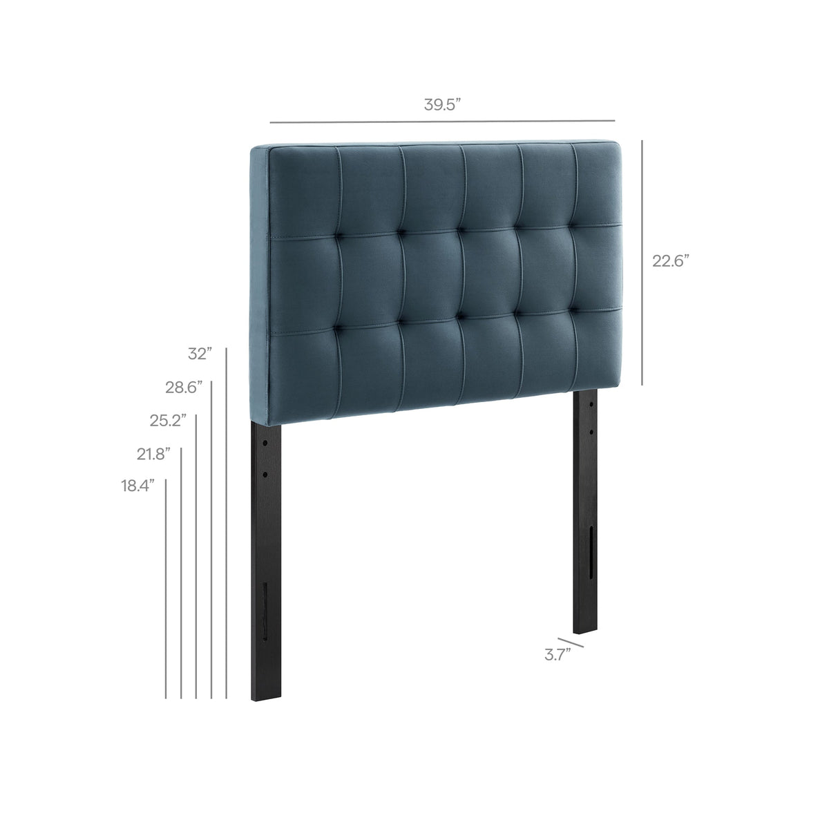 Lily stain-resistant velvet headboard by Modway in blue, tufted panel with black legs on Tampa Home & Garden Store