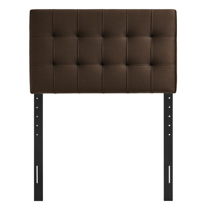 Headboard Lily Stain-Resistant Velvet in espresso brown with tufted panels and black legs on Tampa Home & Garden Store